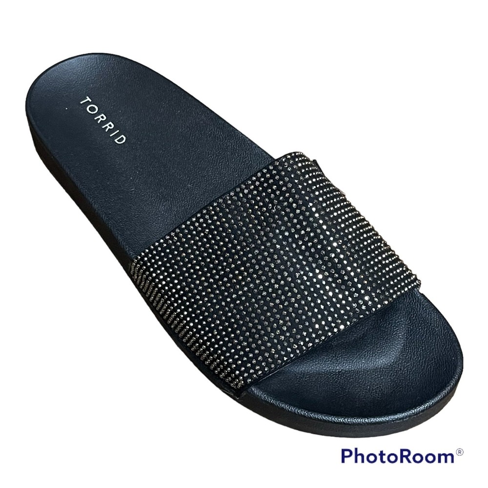 Torrid Black Woman’s Sparkly Flat Slip On Slides Size 11W